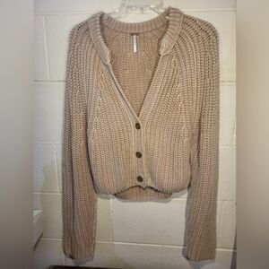 Free People Sqeet Nothing Tan Cardigan